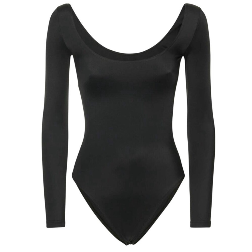 Balenciaga Scoop Neck Matte Black Spandex Bodysuit (Small)